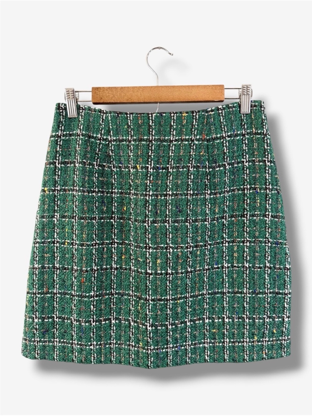 Anthropologie Hutch Green Plaid Tweed Skirt Size S 90s Y2K Casual Academia Boho
